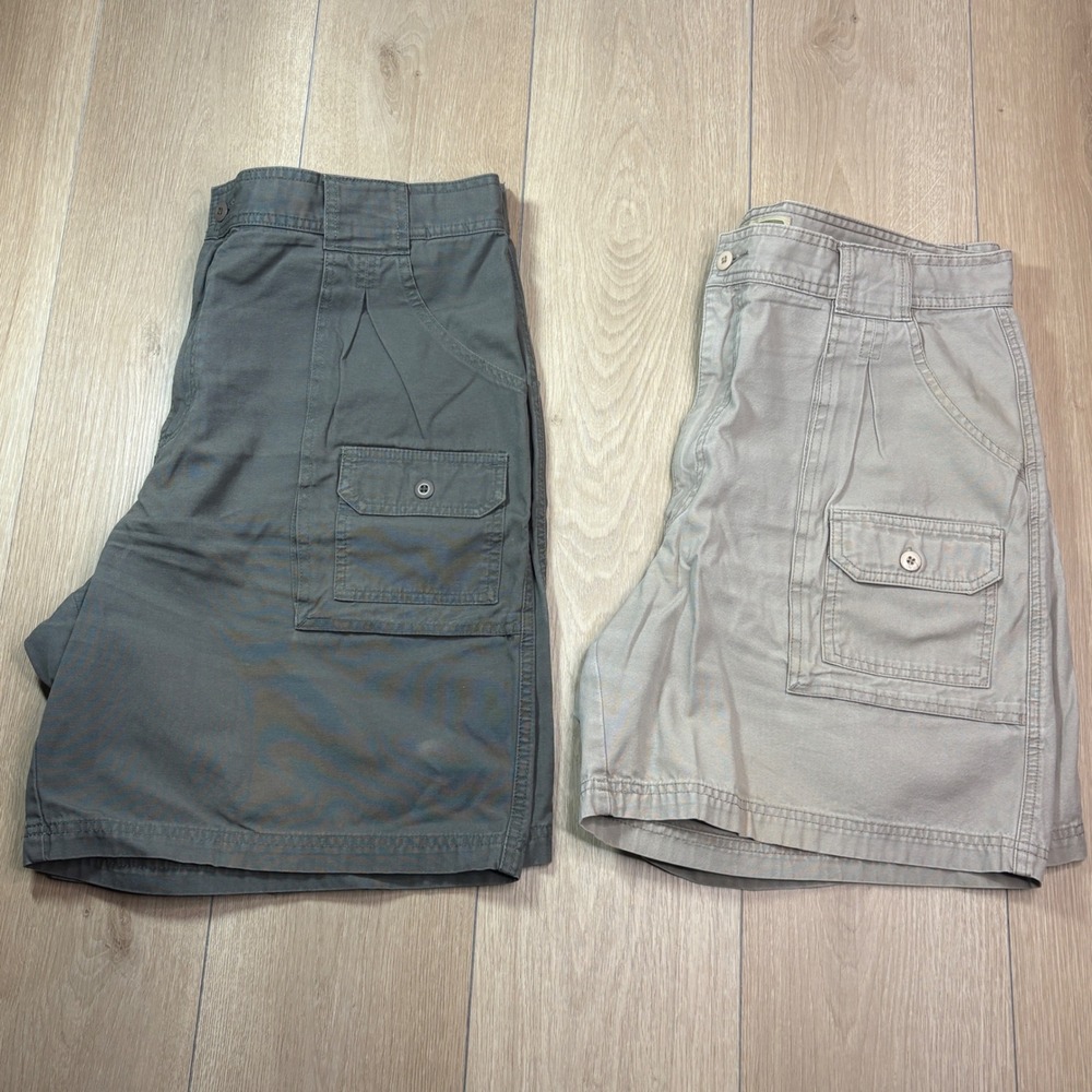 LOT OF 2 - Cabelas 7-Pocket Hiker Shorts Mens 38 Gray Khaki Cotton Canvas Cargo